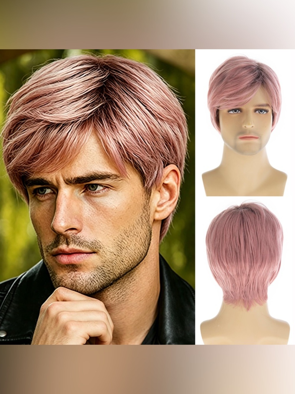 Short Pink Men's Synthetic Wig - Stylish Layered Cut